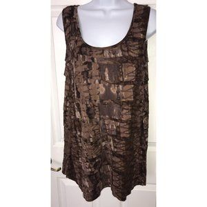 DUNIA Brown Khaki Sleeveless Top Tunic Watercolor Dye Soft Comfy Lagenlook S/M